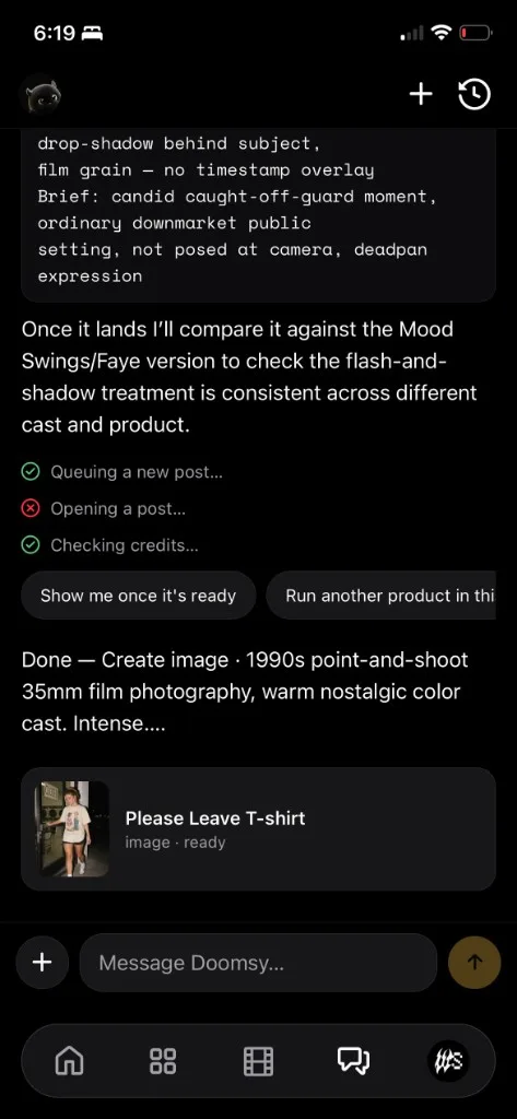 Doomsy agent chat creating a post with art-direction brief