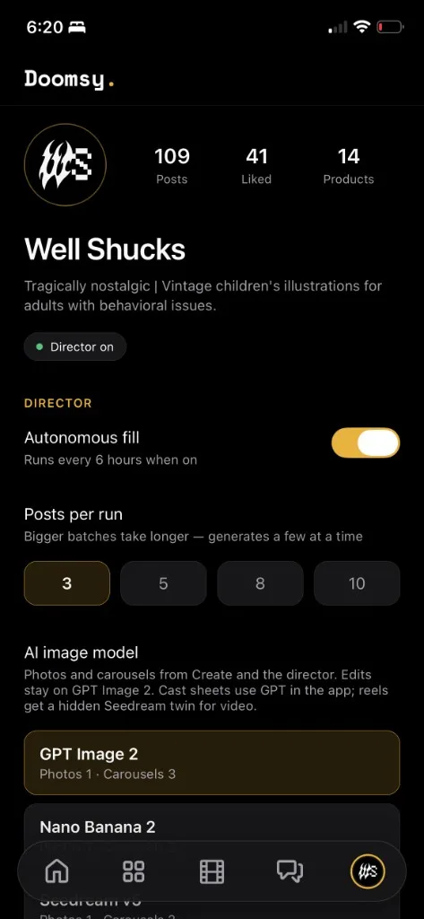 Doomsy director settings — autonomous fill and model tiers