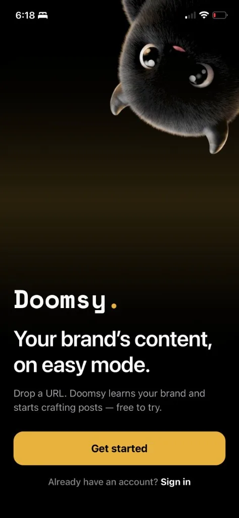 Doomsy mobile onboarding — Your brand’s content, on easy mode