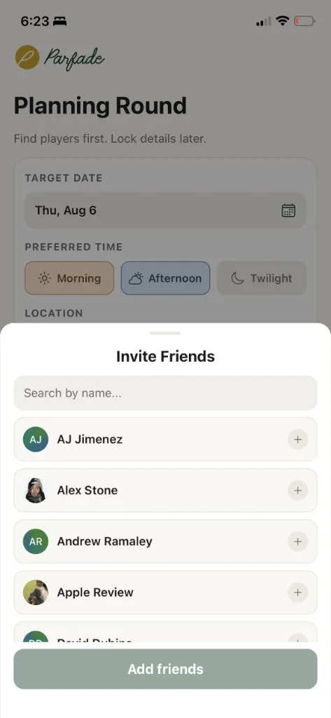 Parfade Invite Friends bottom sheet