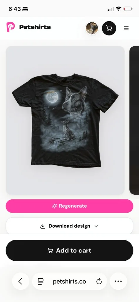 Petshirts Howling design preview on black tee