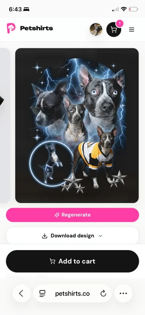 Petshirts Rap Tee collage with Regenerate and Add to cart