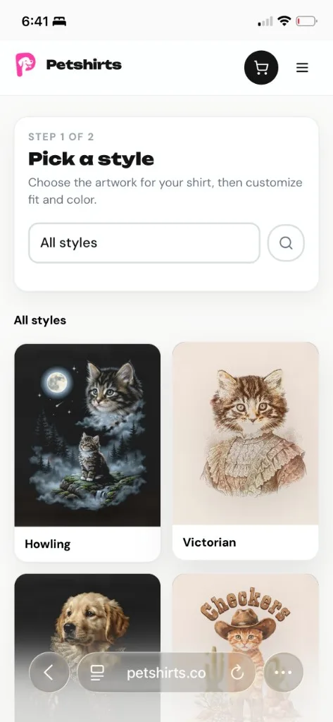 Petshirts Pick a style — Howling, Victorian, and more