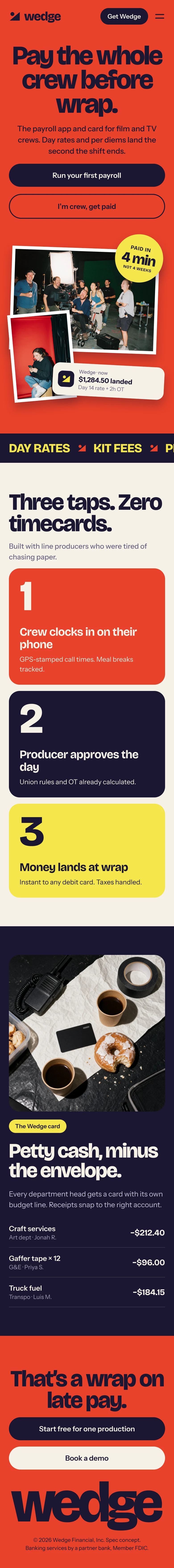 Wedge mobile landing — full 390 layout from Figma